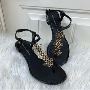 Diane Von Furstenberg strappy black gold sandal 7M